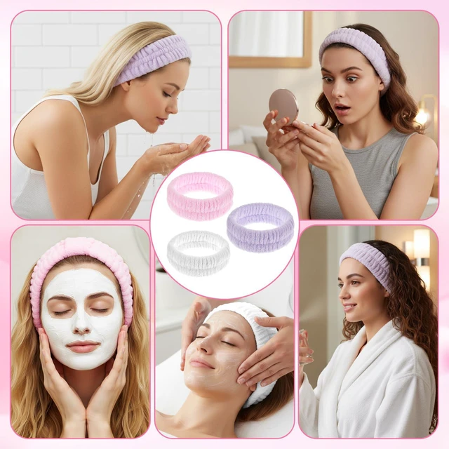 Alt view image 7 of 7 - 3Pcs Towel Headband for Washing Face, Spa Headbands for Women, Elastic Makeup HairBand, Absorbent Soft Skincare Headband, Facial Care Beauty Towel