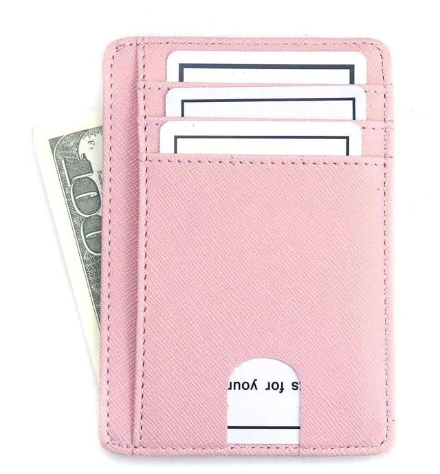 Alt view image 2 of 6 - AGBIADD Slim Minimalist Front Pocket RFID Blocking Leather Wallets for Men Women Medium Size (Cross pattern Pink)