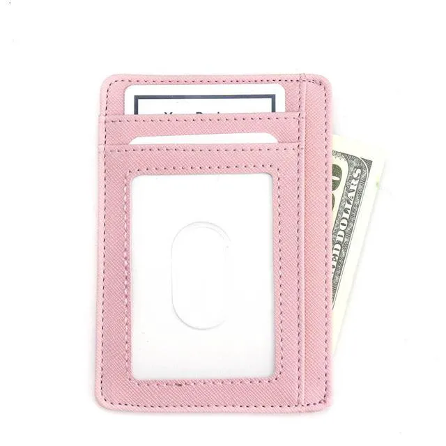 Alt view image 3 of 6 - AGBIADD Slim Minimalist Front Pocket RFID Blocking Leather Wallets for Men Women Medium Size (Cross pattern Pink)