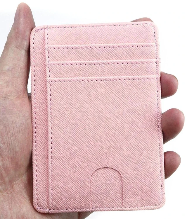 Alt view image 5 of 6 - AGBIADD Slim Minimalist Front Pocket RFID Blocking Leather Wallets for Men Women Medium Size (Cross pattern Pink)
