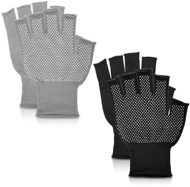 Main image of 2 Pairs Fingerless Gloves Men Anti-Slip Gym Glove for Women Half Exercise Sports Glove Training Cycling Working Driving Motorcycle Workout Women Men, Black Grey