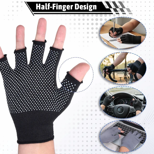 Alt view image 4 of 7 - 2 Pairs Fingerless Gloves Men Anti-Slip Gym Glove for Women Half Exercise Sports Glove Training Cycling Working Driving Motorcycle Workout Women Men, Black Grey