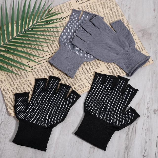 Alt view image 2 of 7 - 2 Pairs Fingerless Gloves Men Anti-Slip Gym Glove for Women Half Exercise Sports Glove Training Cycling Working Driving Motorcycle Workout Women Men, Black Grey