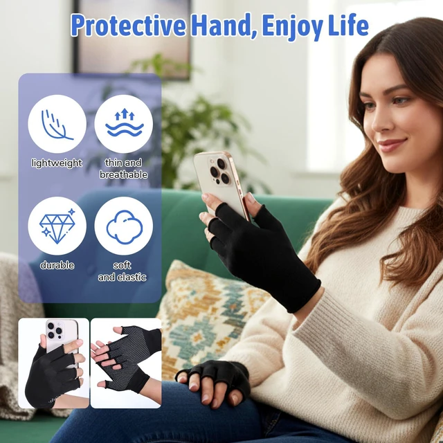 Alt view image 6 of 7 - 2 Pairs Fingerless Gloves Men Anti-Slip Gym Glove for Women Half Exercise Sports Glove Training Cycling Working Driving Motorcycle Workout Women Men, Black Grey