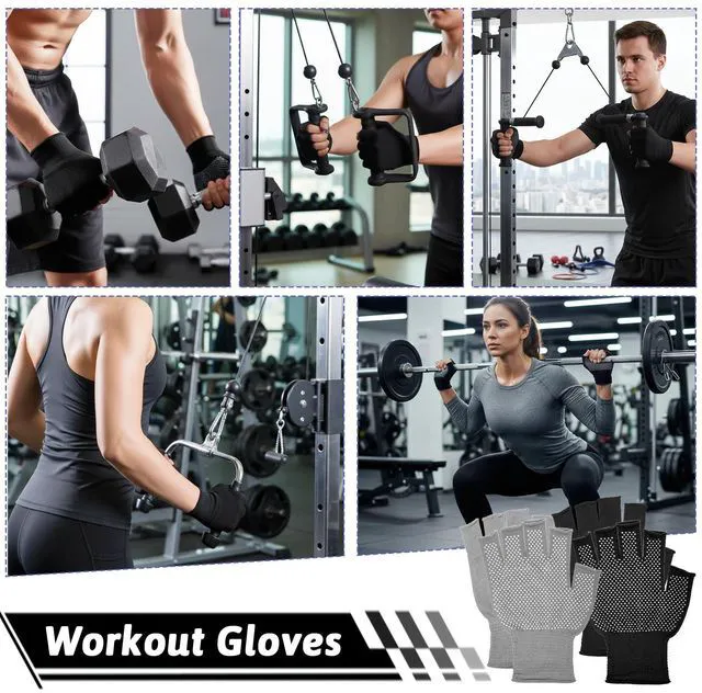 Alt view image 7 of 7 - 2 Pairs Fingerless Gloves Men Anti-Slip Gym Glove for Women Half Exercise Sports Glove Training Cycling Working Driving Motorcycle Workout Women Men, Black Grey