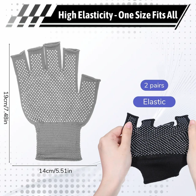 Alt view image 5 of 7 - 2 Pairs Fingerless Gloves Men Anti-Slip Gym Glove for Women Half Exercise Sports Glove Training Cycling Working Driving Motorcycle Workout Women Men, Black Grey