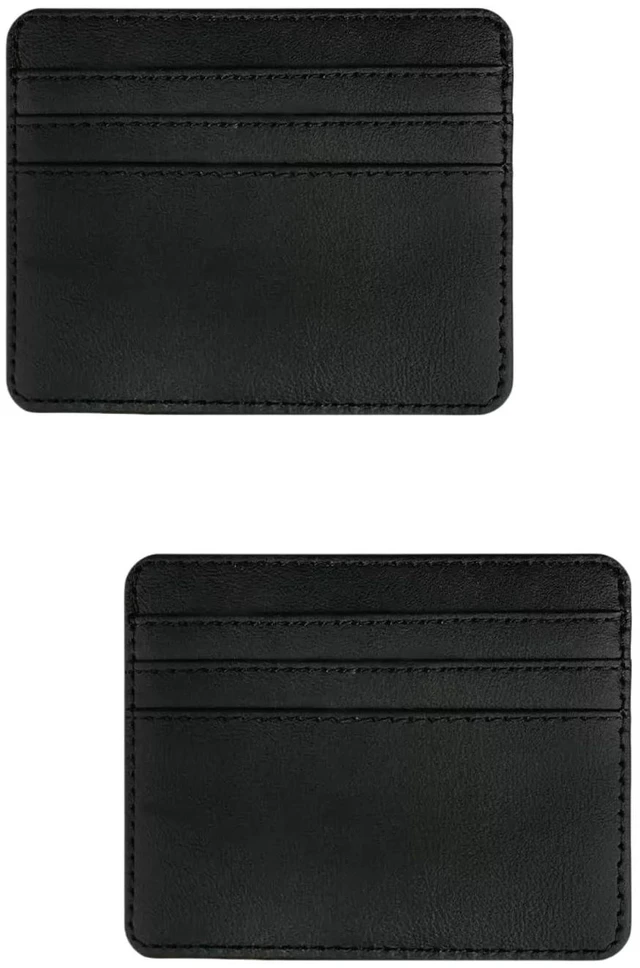 Main image of Tangseajiao 2pc black Minimalist Pu Leather Card Holder, 3 Slots Slim, Pocket Slim Wallet Business Card Cover Coin Purse for Women Men