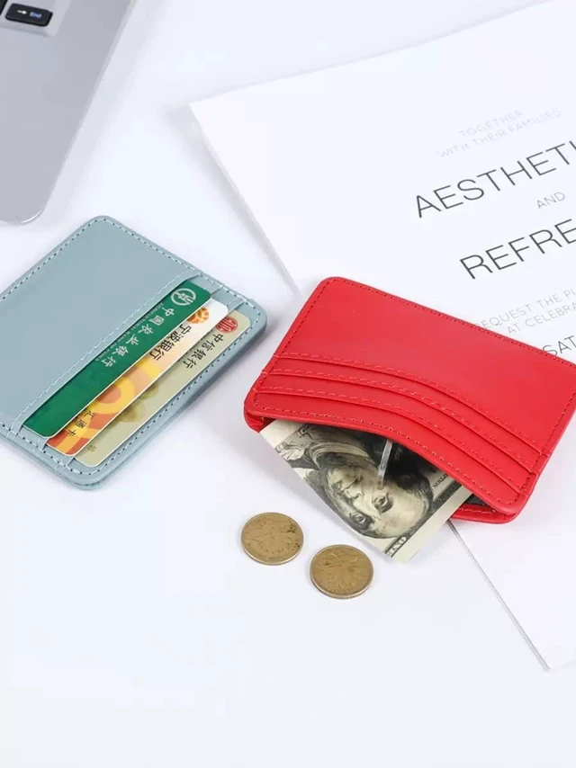 Alt view image 2 of 5 - Tangseajiao 2pc black Minimalist Pu Leather Card Holder, 3 Slots Slim, Pocket Slim Wallet Business Card Cover Coin Purse for Women Men