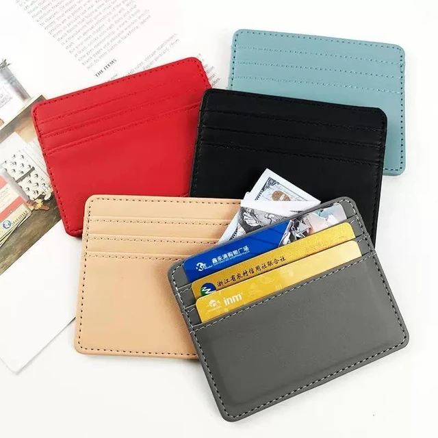 Alt view image 4 of 5 - Tangseajiao 2pc black Minimalist Pu Leather Card Holder, 3 Slots Slim, Pocket Slim Wallet Business Card Cover Coin Purse for Women Men