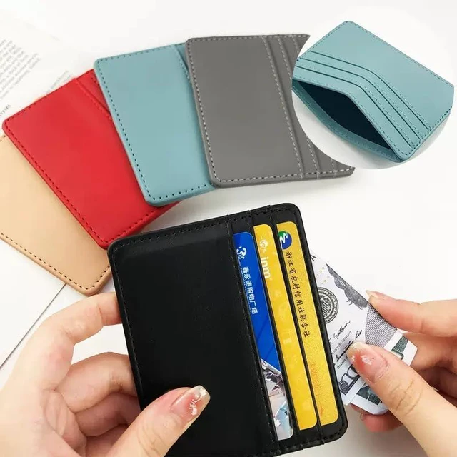 Alt view image 5 of 5 - Tangseajiao 2pc black Minimalist Pu Leather Card Holder, 3 Slots Slim, Pocket Slim Wallet Business Card Cover Coin Purse for Women Men