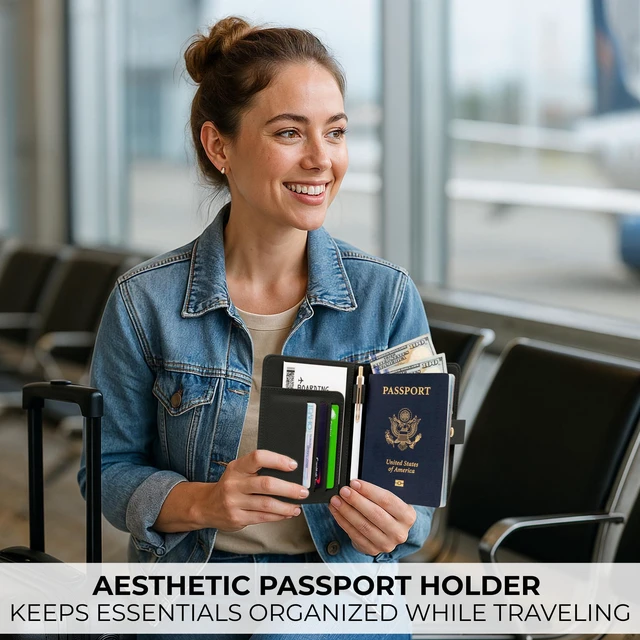 Alt view image 3 of 7 - Passport Holder for Travel - Cute Cover with Pen Holder for Women | Keeps Your Travel Documents Organized and Safe - Quality Passport Wallet for Women and Men, Great for Gifting