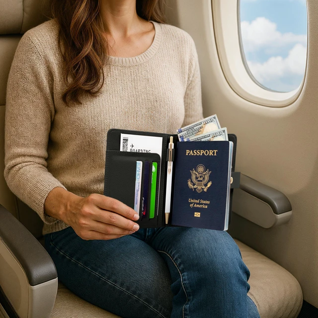 Alt view image 6 of 7 - Passport Holder for Travel - Cute Cover with Pen Holder for Women | Keeps Your Travel Documents Organized and Safe - Quality Passport Wallet for Women and Men, Great for Gifting