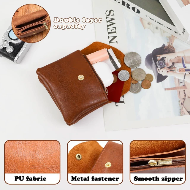 Alt view image 3 of 7 - AdiStylinno Coin Purse, Portable PU Leather Purse Small Change Wallet, Bifold Change Purse with Zipper and Snap for Men Women (Brown)