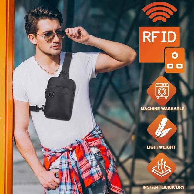 Alt view image 2 of 7 - HILOMON Small Sling Bag RFID Blocking Mini Crossbody Bag for Men and Women | YKK Zippers Reversible Adjustable Strap Lightweight Versatile Carry Card Holder Compartment Breathable Material