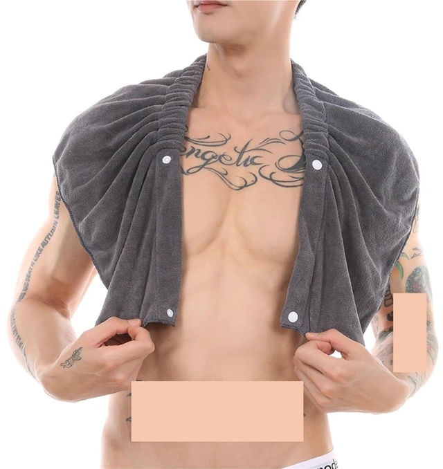 Alt view image 6 of 7 - Men's Sexy Towel Bathrobe Side Open Shower Robe Plush Coral Sleepwear And Thick Bathrobe(GRAY)