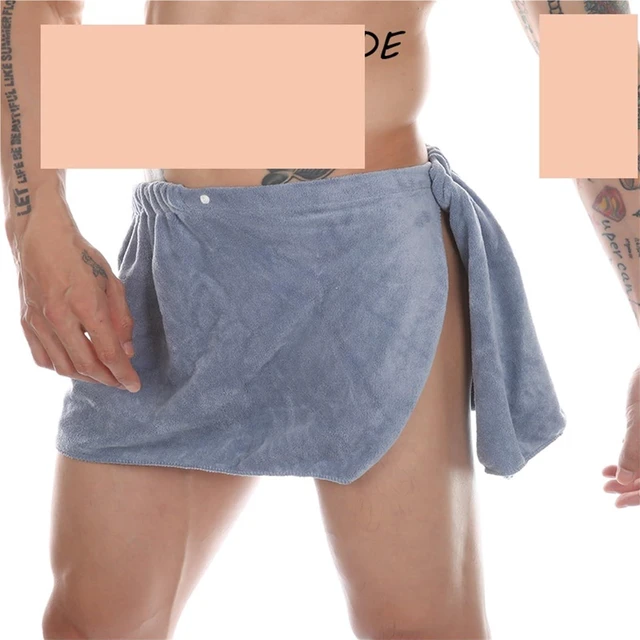 Alt view image 7 of 7 - Men's Sexy Towel Bathrobe Side Open Shower Robe Plush Coral Sleepwear And Thick Bathrobe(GRAY)