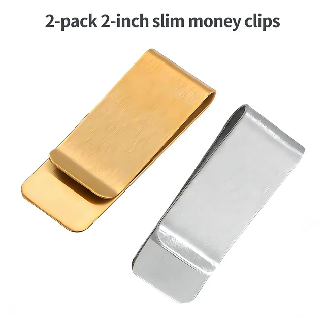 Alt view image 7 of 7 - YOFAN Money Clip Set, 2-Pack 2-Inch Stainless Steel Card & Cash Holder | Stainless steel, ultra-thin 0.04", 2" x 0.79", silver & gold, front-pocket, for men, cards, cash, everyday, gift