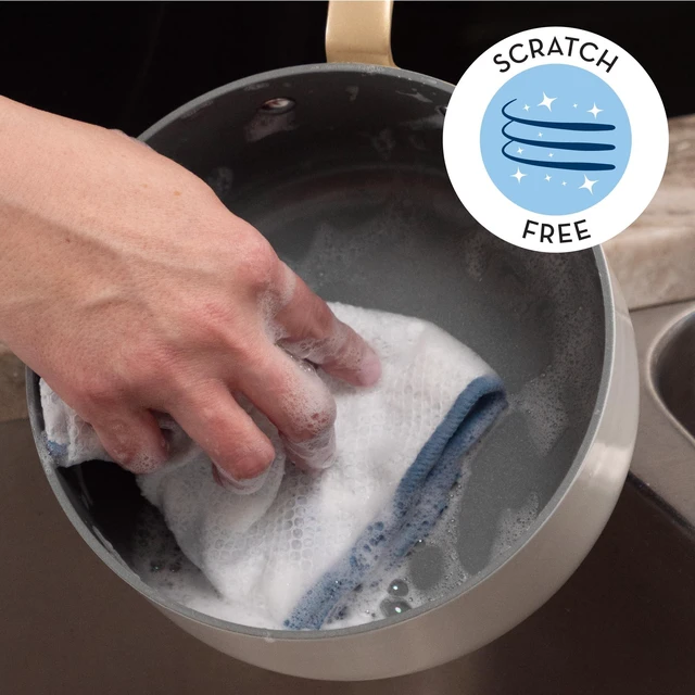 Alt view image 3 of 6 - S&T INC. Dish Cloths, 6 Pack, 12" x 12", Assorted Blue Plaid | Dual-Sided Dish Scrubbers, Mesh Side for Tough Messes, Soft Microfiber for Rich Lather and Dish Washing, Machine Washable