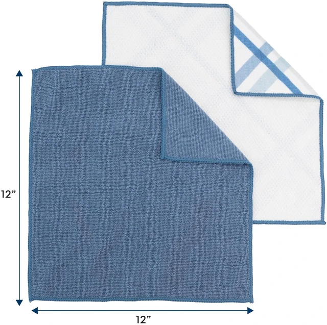 Alt view image 6 of 6 - S&T INC. Dish Cloths, 6 Pack, 12" x 12", Assorted Blue Plaid | Dual-Sided Dish Scrubbers, Mesh Side for Tough Messes, Soft Microfiber for Rich Lather and Dish Washing, Machine Washable