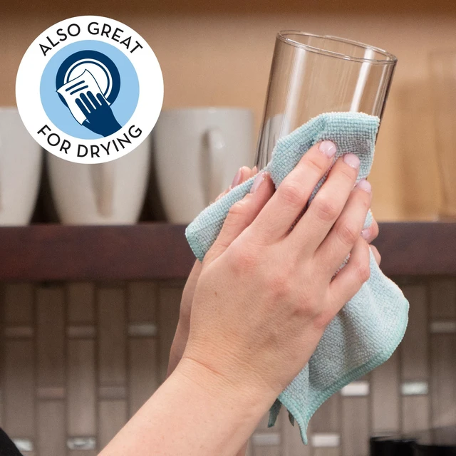 Alt view image 5 of 6 - S&T INC. Dish Cloths, 6 Pack, 12" x 12", Assorted Blue Plaid | Dual-Sided Dish Scrubbers, Mesh Side for Tough Messes, Soft Microfiber for Rich Lather and Dish Washing, Machine Washable