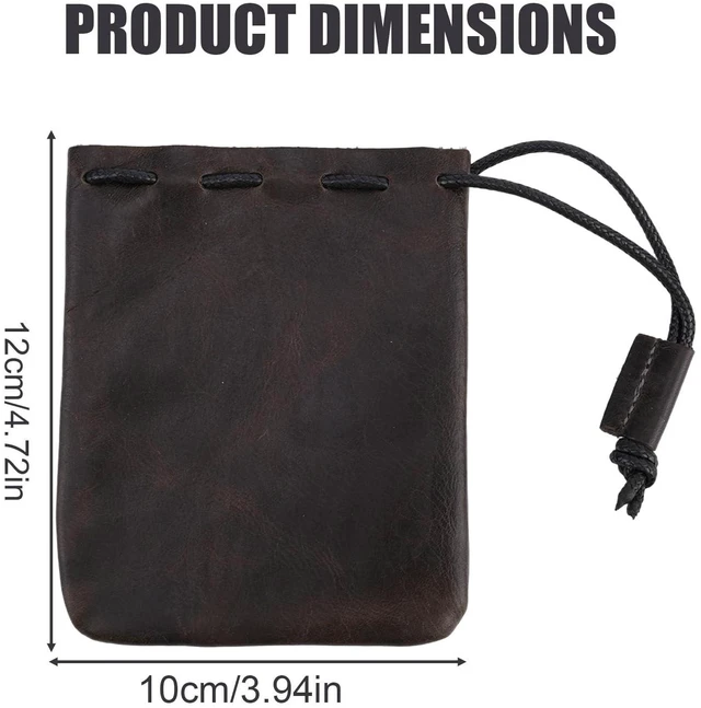 Alt view image 2 of 7 - Leather Drawstring Pouch, 12x10cm/4.72x3.94in Cowhide Drawstring Pouch Medieval Coin Purse Organizer Vintage Leather Storage Bags for Earphone (Dark Brown)