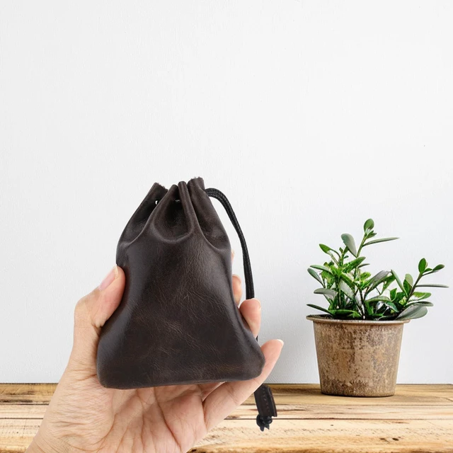 Alt view image 7 of 7 - Leather Drawstring Pouch, 12x10cm/4.72x3.94in Cowhide Drawstring Pouch Medieval Coin Purse Organizer Vintage Leather Storage Bags for Earphone (Dark Brown)