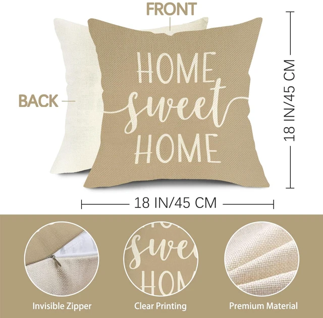 Alt view image 2 of 6 - Farmhouse Home Sweet Home Decorative Throw Pillow Covers 18 x 18 Set of 4, Brown Geometric Abstract Modern Art Porch Outdoor Decor, Minimalist Argyle Sofa Couch Cushion Case