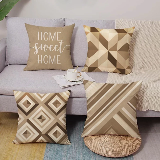 Alt view image 4 of 6 - Farmhouse Home Sweet Home Decorative Throw Pillow Covers 18 x 18 Set of 4, Brown Geometric Abstract Modern Art Porch Outdoor Decor, Minimalist Argyle Sofa Couch Cushion Case