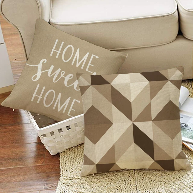 Alt view image 6 of 6 - Farmhouse Home Sweet Home Decorative Throw Pillow Covers 18 x 18 Set of 4, Brown Geometric Abstract Modern Art Porch Outdoor Decor, Minimalist Argyle Sofa Couch Cushion Case
