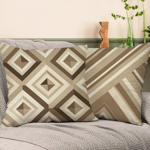Alt view image 5 of 6 - Farmhouse Home Sweet Home Decorative Throw Pillow Covers 18 x 18 Set of 4, Brown Geometric Abstract Modern Art Porch Outdoor Decor, Minimalist Argyle Sofa Couch Cushion Case