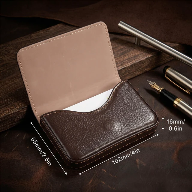 Alt view image 2 of 7 - Business Card Holder Case, PU Leather Business Card Case Pocket Travel Name Cards Holders Wallet Magnetic Businesses Cards Carrier for Men & Women, Slim & Stylish, Coffee