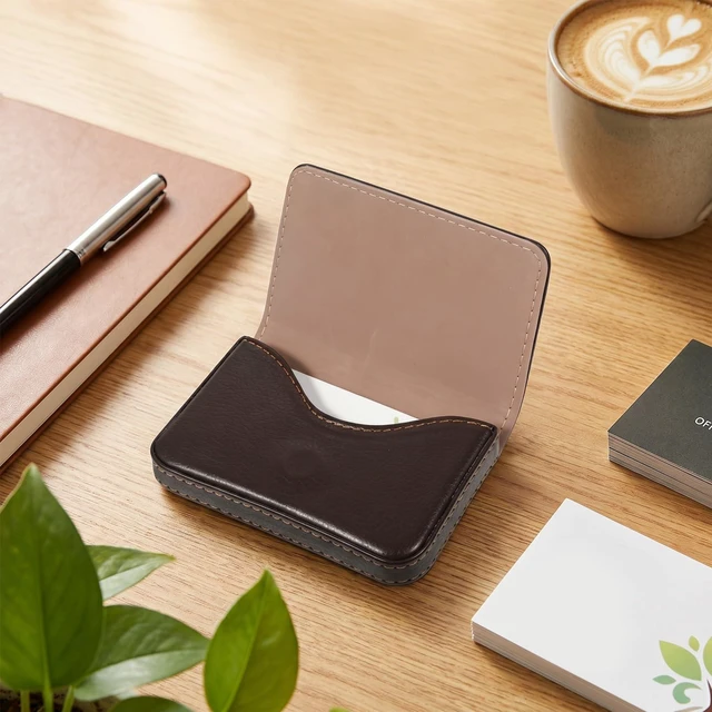 Alt view image 7 of 7 - Business Card Holder Case, PU Leather Business Card Case Pocket Travel Name Cards Holders Wallet Magnetic Businesses Cards Carrier for Men & Women, Slim & Stylish, Coffee