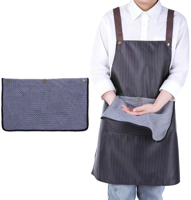 Main image of Kitchen Apron with Detachable Towel and Pockets Waterproof Cooking Apron No-Tie Cross Back Aprons Chef Aprons for Cooking Baking BBQ