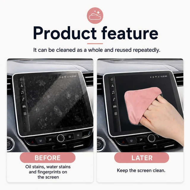 Alt view image 4 of 7 - Car Screen Cleaner Cloth, Microfiber Touch Screen Clean Wipes for Car | Foldable Square Cleaning Pad for Vehicle Dashboard LCD Display - Car Accessories