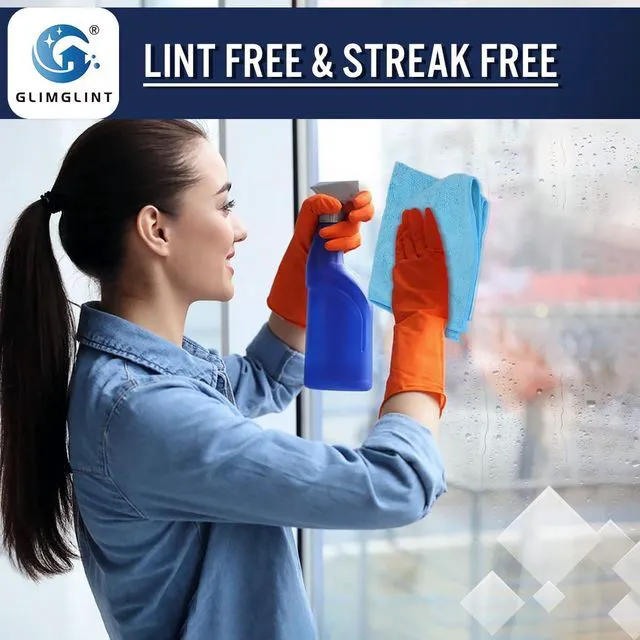 Alt view image 5 of 7 - GLIMGLINT Microfiber Cleaning Cloth, 12 Pack Towels for Cars 14 X12 Inch | High Absorbent & Lint Free Shop Rags Bulk, All-Purpose Car Cleaning Towels for Cars, Kitchen, Restaurant, Garage, Blue