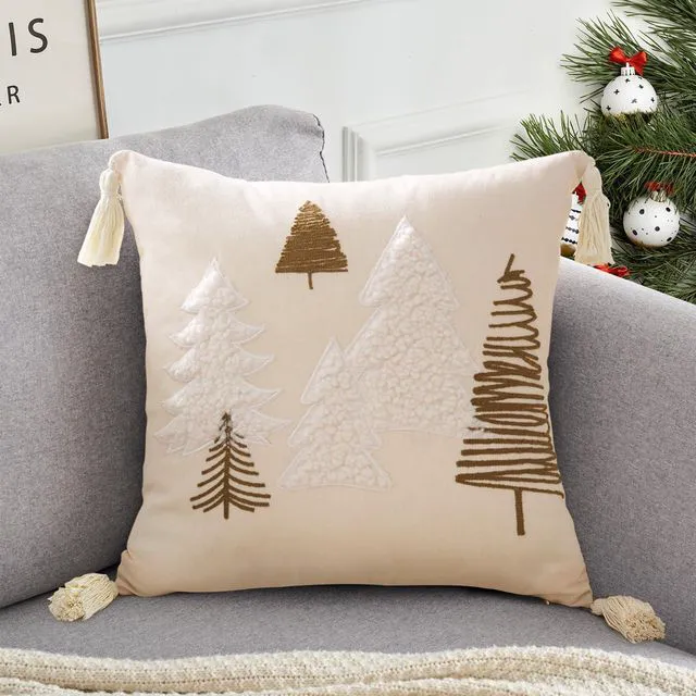 Main image of TAJWE Christmas Pillow Cover 18x18 Inch Soft Cute Pellet Embroidery Trees Decorative Pillowcase with Tassel Farmhouse Xmas Winter Holiday Lumbar Cushion Case for Sofa Couch Home Decor