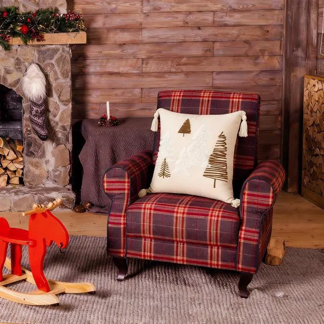Alt view image 3 of 5 - TAJWE Christmas Pillow Cover 18x18 Inch Soft Cute Pellet Embroidery Trees Decorative Pillowcase with Tassel Farmhouse Xmas Winter Holiday Lumbar Cushion Case for Sofa Couch Home Decor