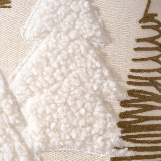 Alt view image 4 of 5 - TAJWE Christmas Pillow Cover 18x18 Inch Soft Cute Pellet Embroidery Trees Decorative Pillowcase with Tassel Farmhouse Xmas Winter Holiday Lumbar Cushion Case for Sofa Couch Home Decor