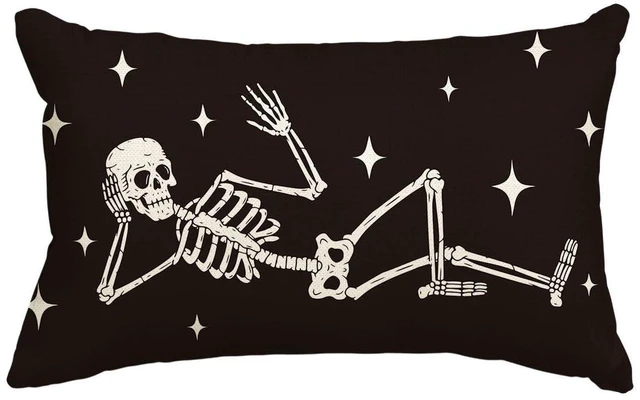 Main image of AVOIN colorlife Halloween Cool Skull Throw Pillow Cover, 12 x 20 Inch Skeleton Holiday Farmhouse Cushion Case Decoration for Sofa Couch