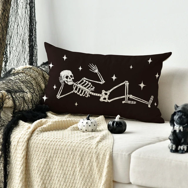 Alt view image 5 of 7 - AVOIN colorlife Halloween Cool Skull Throw Pillow Cover, 12 x 20 Inch Skeleton Holiday Farmhouse Cushion Case Decoration for Sofa Couch