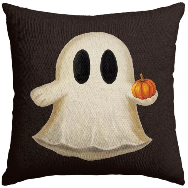 Main image of AVOIN colorlife Ghost Pumpkin Halloween Black Throw Pillow Cover, 18 x 18 Inch Holiday Farmhouse Cushion Case Decoration for Sofa Couch