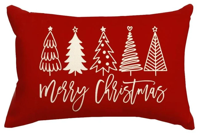 Main image of Christmas Pillow Covers 12x20,Outdoor Christmas Tree Red Lumbar Merry | Xmas Decor for Holiday Couch Sofa,No Insert,Durable Polyester,Fit 12x20 inch Inserts or Smaller