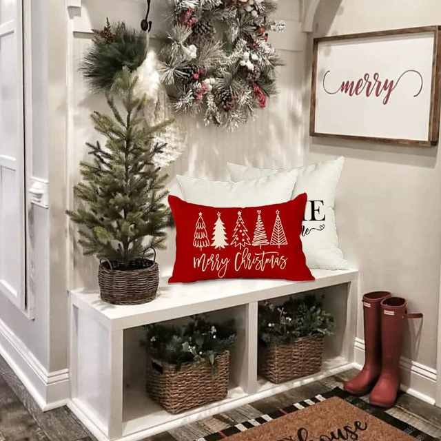 Alt view image 5 of 7 - Christmas Pillow Covers 12x20,Outdoor Christmas Tree Red Lumbar Merry | Xmas Decor for Holiday Couch Sofa,No Insert,Durable Polyester,Fit 12x20 inch Inserts or Smaller