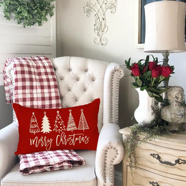Alt view image 4 of 7 - Christmas Pillow Covers 12x20,Outdoor Christmas Tree Red Lumbar Merry | Xmas Decor for Holiday Couch Sofa,No Insert,Durable Polyester,Fit 12x20 inch Inserts or Smaller