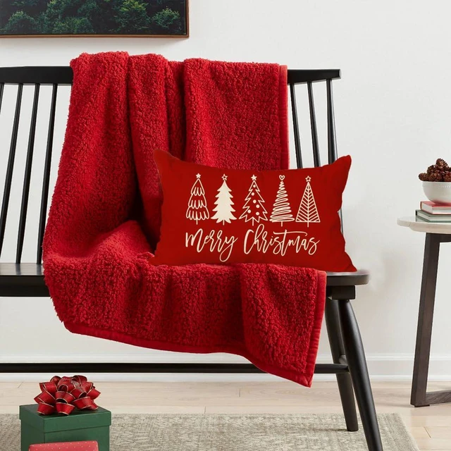 Alt view image 7 of 7 - Christmas Pillow Covers 12x20,Outdoor Christmas Tree Red Lumbar Merry | Xmas Decor for Holiday Couch Sofa,No Insert,Durable Polyester,Fit 12x20 inch Inserts or Smaller