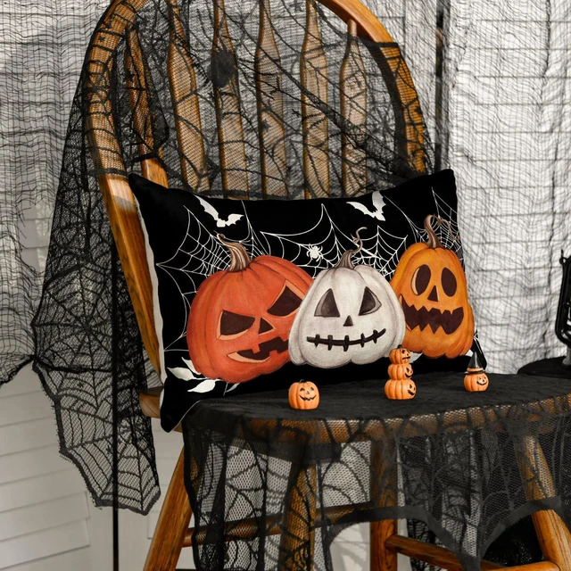 Alt view image 3 of 7 - AVOIN colorlife Halloween Pumpkin Jack-O'-Lanterns Bat Throw Pillow Cover, 12 x 20 Inch Holiday Farmhouse Black Cushion Case Decoration for Sofa Couch