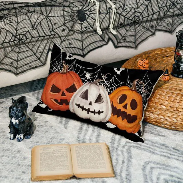 Alt view image 4 of 7 - AVOIN colorlife Halloween Pumpkin Jack-O'-Lanterns Bat Throw Pillow Cover, 12 x 20 Inch Holiday Farmhouse Black Cushion Case Decoration for Sofa Couch