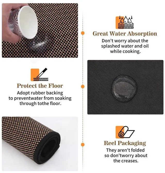 Alt view image 4 of 7 - Riveroy Non-Slip Kitchen Mat Super Absorbent Microfiber Rug for Sink, Stove & Floor Machine Washable (Black,17.3" x 30")