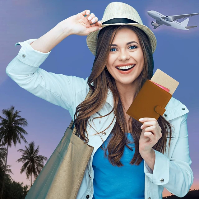 Alt view image 2 of 7 - HOTCOOL Passport Holder Travel Essentials Airplane & Cruise Essentials Ship Leather Wallet Cover Case RFID Blocking Women & Men Vacation Travel Accessories Gifts Deals, Litchi - Brown