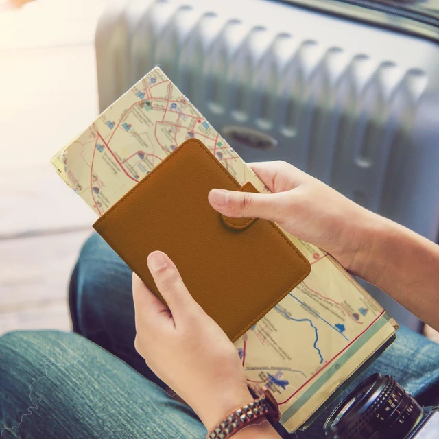Alt view image 6 of 7 - HOTCOOL Passport Holder Travel Essentials Airplane & Cruise Essentials Ship Leather Wallet Cover Case RFID Blocking Women & Men Vacation Travel Accessories Gifts Deals, Litchi - Brown